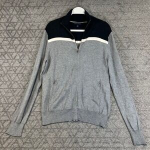 Banana Republic Men's Zip Front Sweater Jacket Cardigan Size M Gray Black silk‎